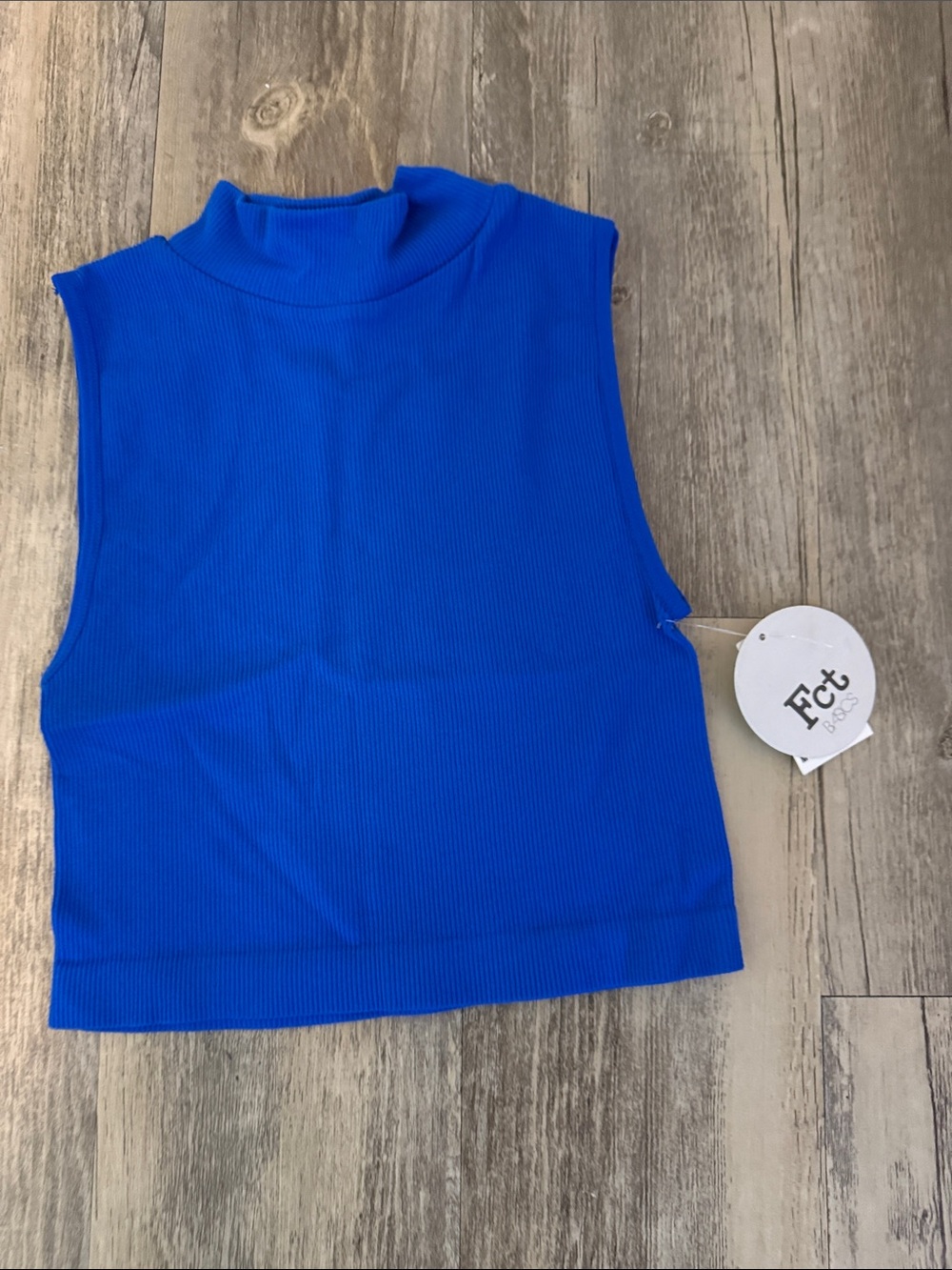 Fct Bold Blue Sleeveless Mock Neck Crop Top